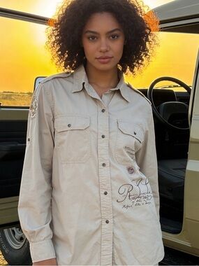 Vintage Rare Ralph Lauren Safari Shirt with Embroidered Crest